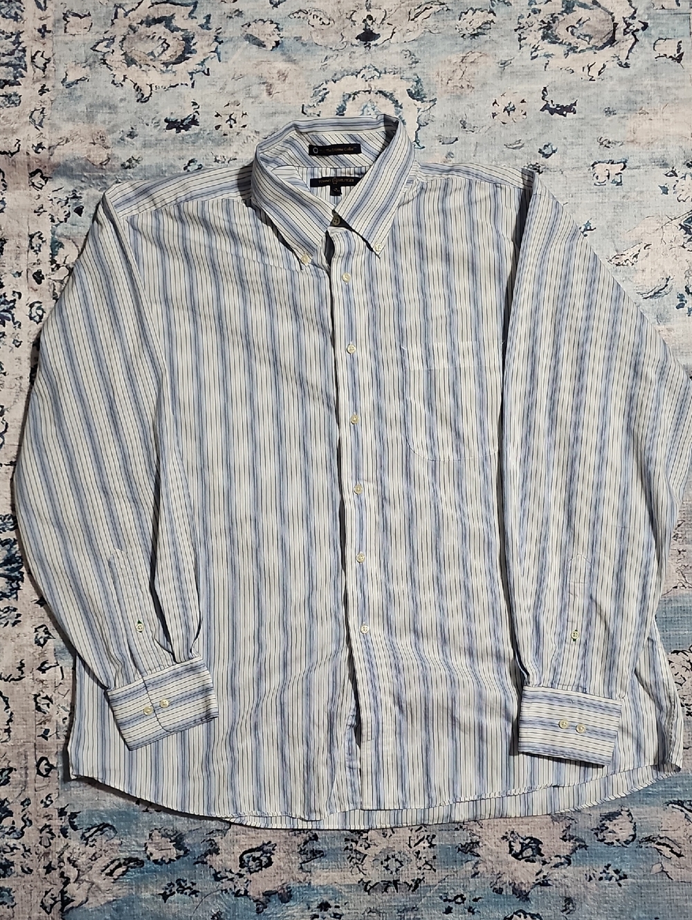 Tommy Hilfiger Mens XXL Blue White Striped Lifetime Collar Button Down Shirt 18